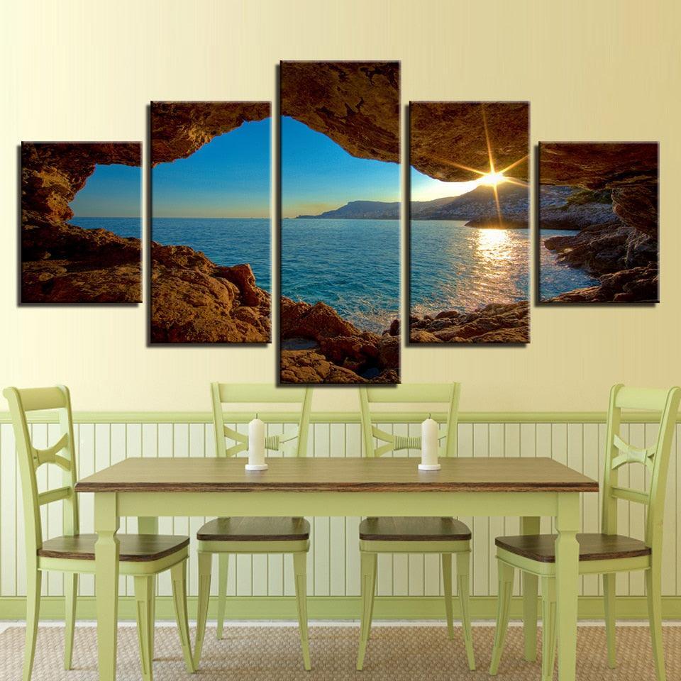 Outside Cave Sunset 5 Piece HD Multi Panel Canvas Wall Art Frame-Original Frame