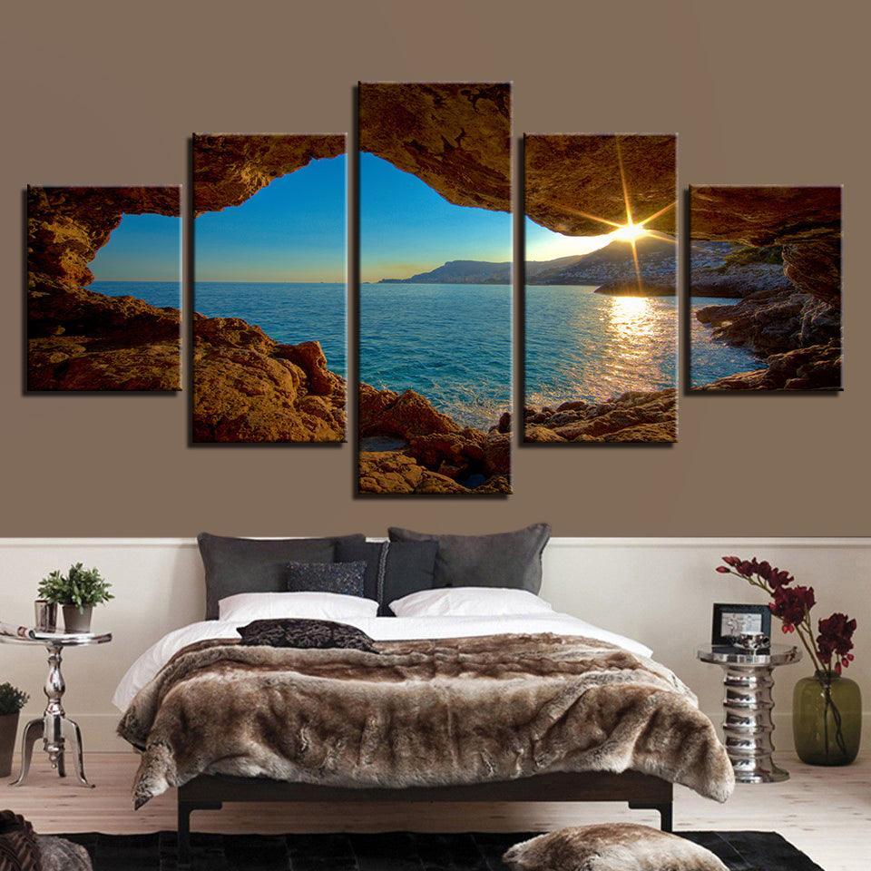 Outside Cave Sunset 5 Piece HD Multi Panel Canvas Wall Art Frame-Original Frame