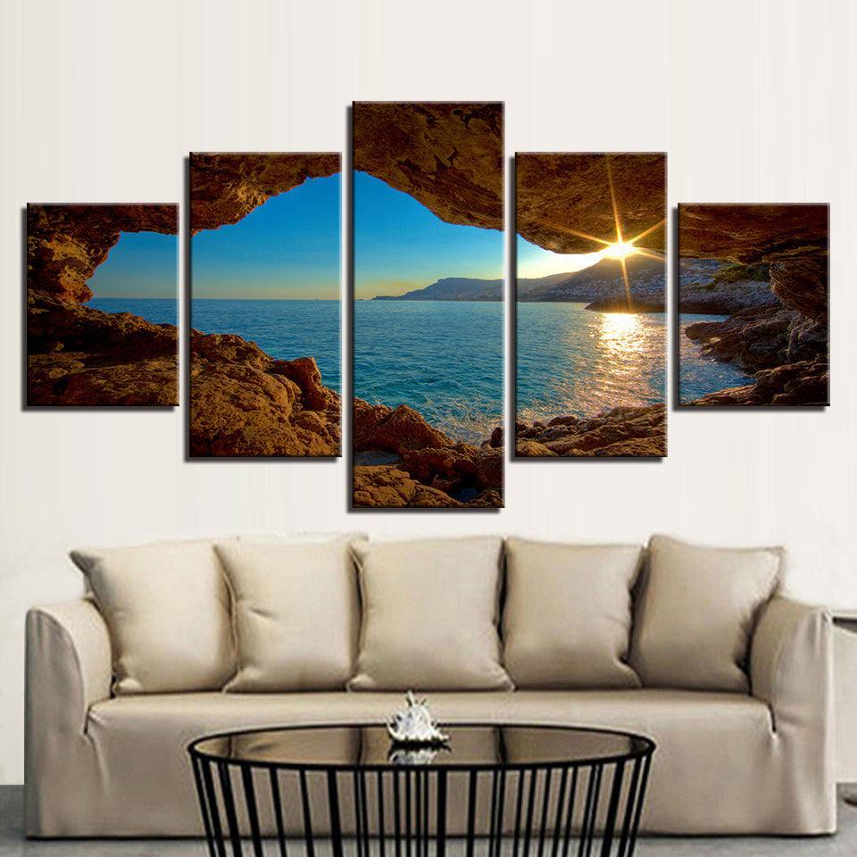 Outside Cave Sunset 5 Piece HD Multi Panel Canvas Wall Art Frame-Original Frame