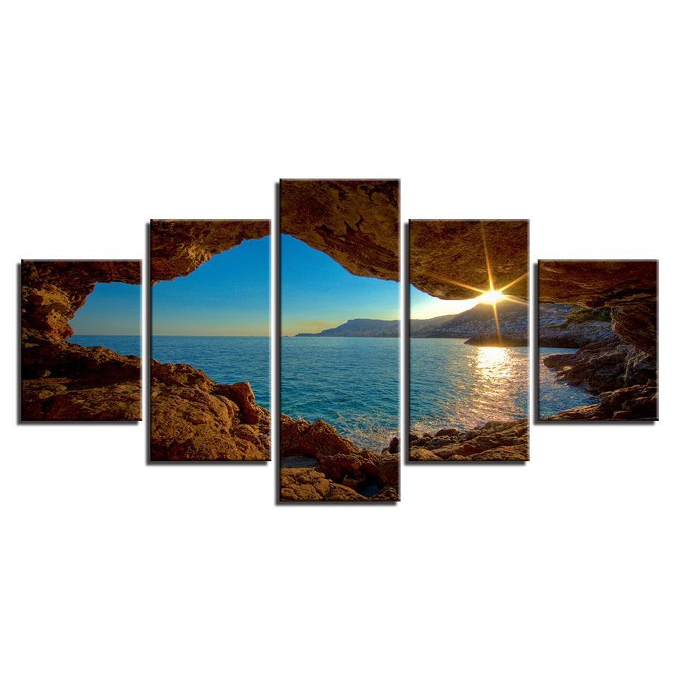 Outside Cave Sunset 5 Piece HD Multi Panel Canvas Wall Art Frame-Original Frame