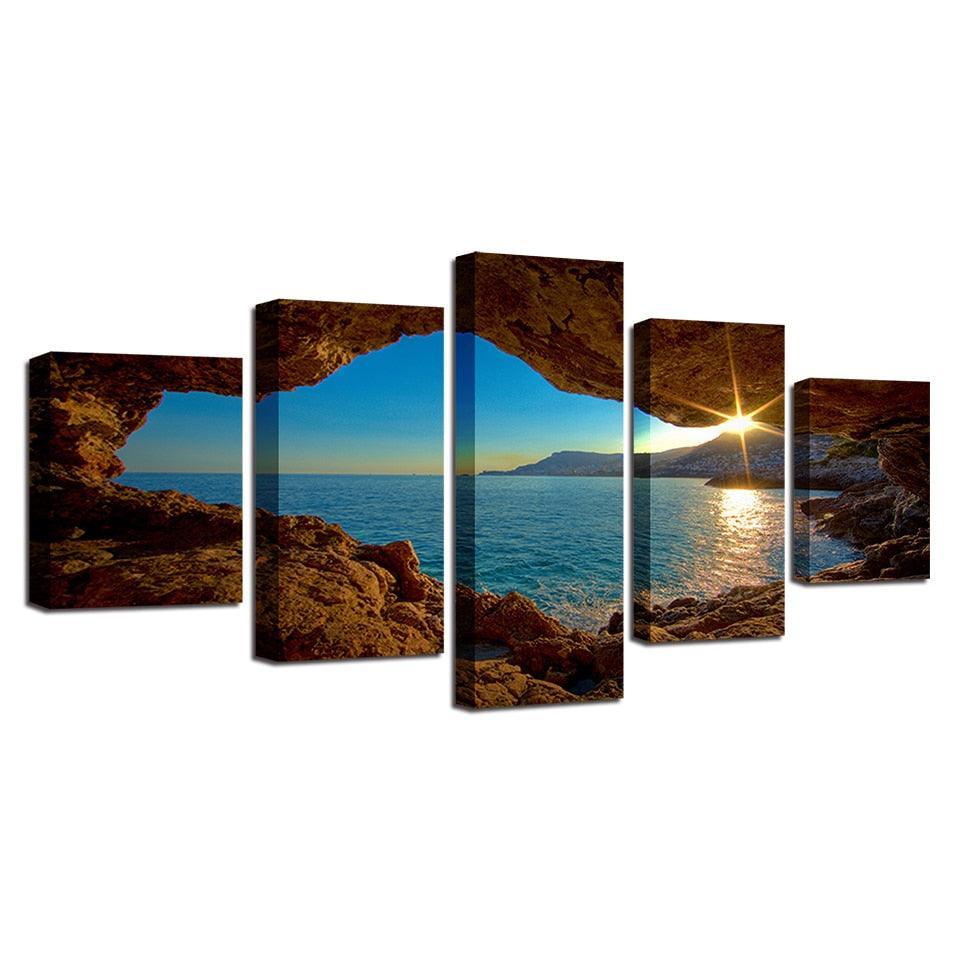 Outside Cave Sunset 5 Piece HD Multi Panel Canvas Wall Art Frame-Original Frame