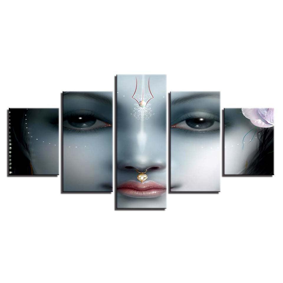 Shri Krishna 5 Piece HD Multi Panel Canvas Wall Art Frame-Original Frame
