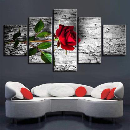 Red Rose HD 5 Piece HD Multi Panel Canvas Wall Art Frame-Original Frame