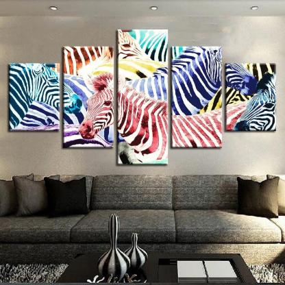 Zebras 5 Piece HD Multi Panel Canvas Wall Art Frame-Original Frame