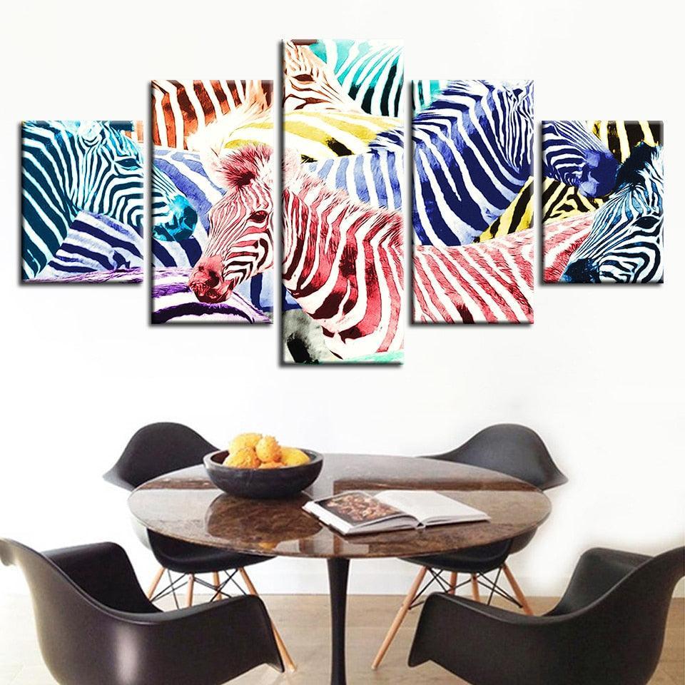 Zebras 5 Piece HD Multi Panel Canvas Wall Art Frame-Original Frame