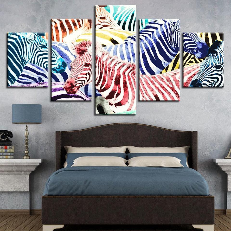 Zebras 5 Piece HD Multi Panel Canvas Wall Art Frame-Original Frame