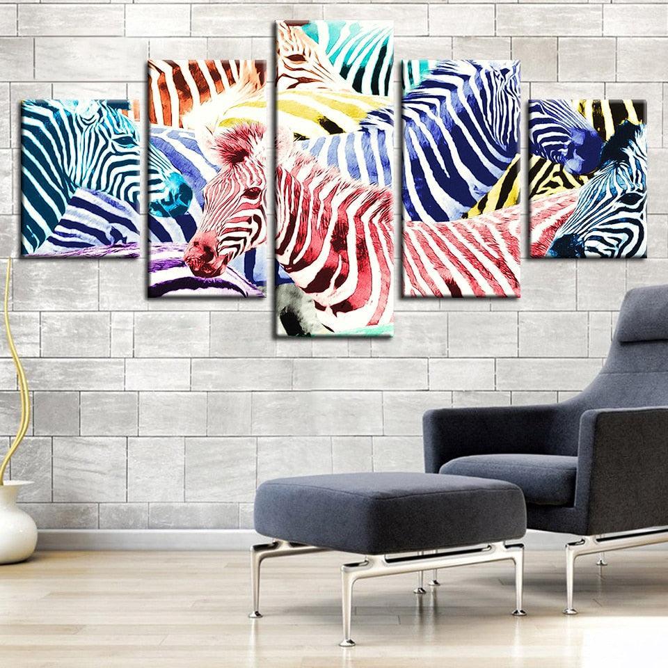 Zebras 5 Piece HD Multi Panel Canvas Wall Art Frame-Original Frame