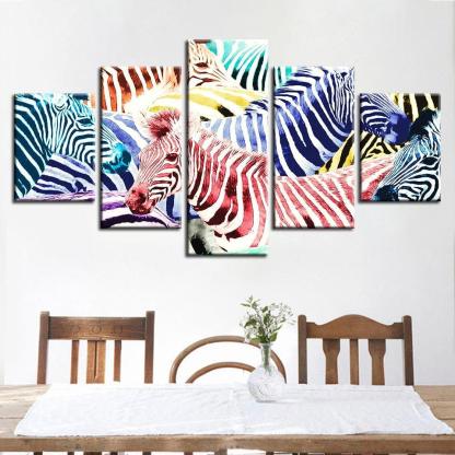 Zebras 5 Piece HD Multi Panel Canvas Wall Art Frame-Original Frame