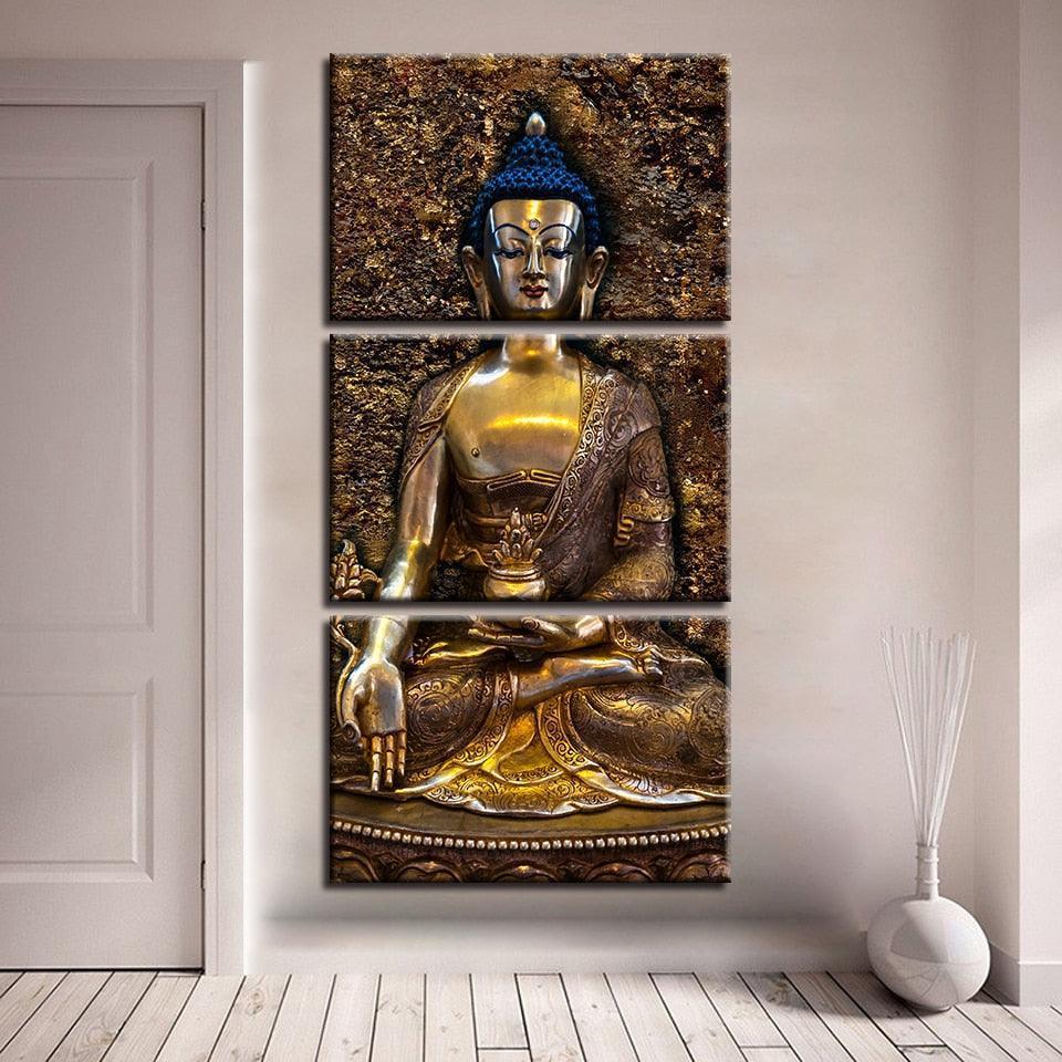 Buddhism Poster 3 Piece HD Multi Panel Canvas Wall Art Frame-Original Frame