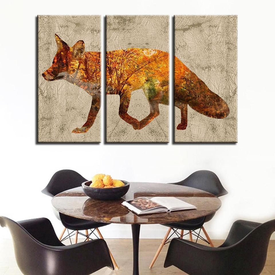 Fox Print 3 Piece HD Multi Panel Canvas Wall Art Frame-Original Frame
