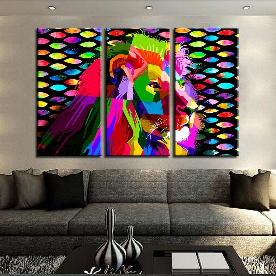Digital Lion Print 3 Piece HD Multi Panel Canvas Wall Art Frame-Original Frame