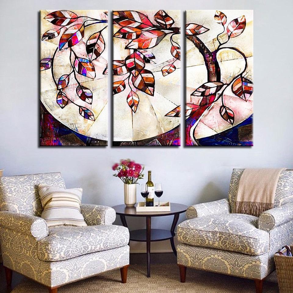 Stylized Abstract Tree 3 Piece HD Multi Panel Canvas Wall Art Frame-Original Frame