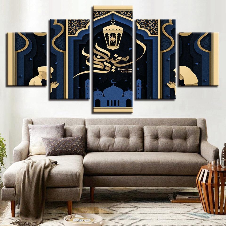 Islamic Mosque Ramadan 5 Piece HD Multi Panel Canvas Wall Art Frame-Original Frame