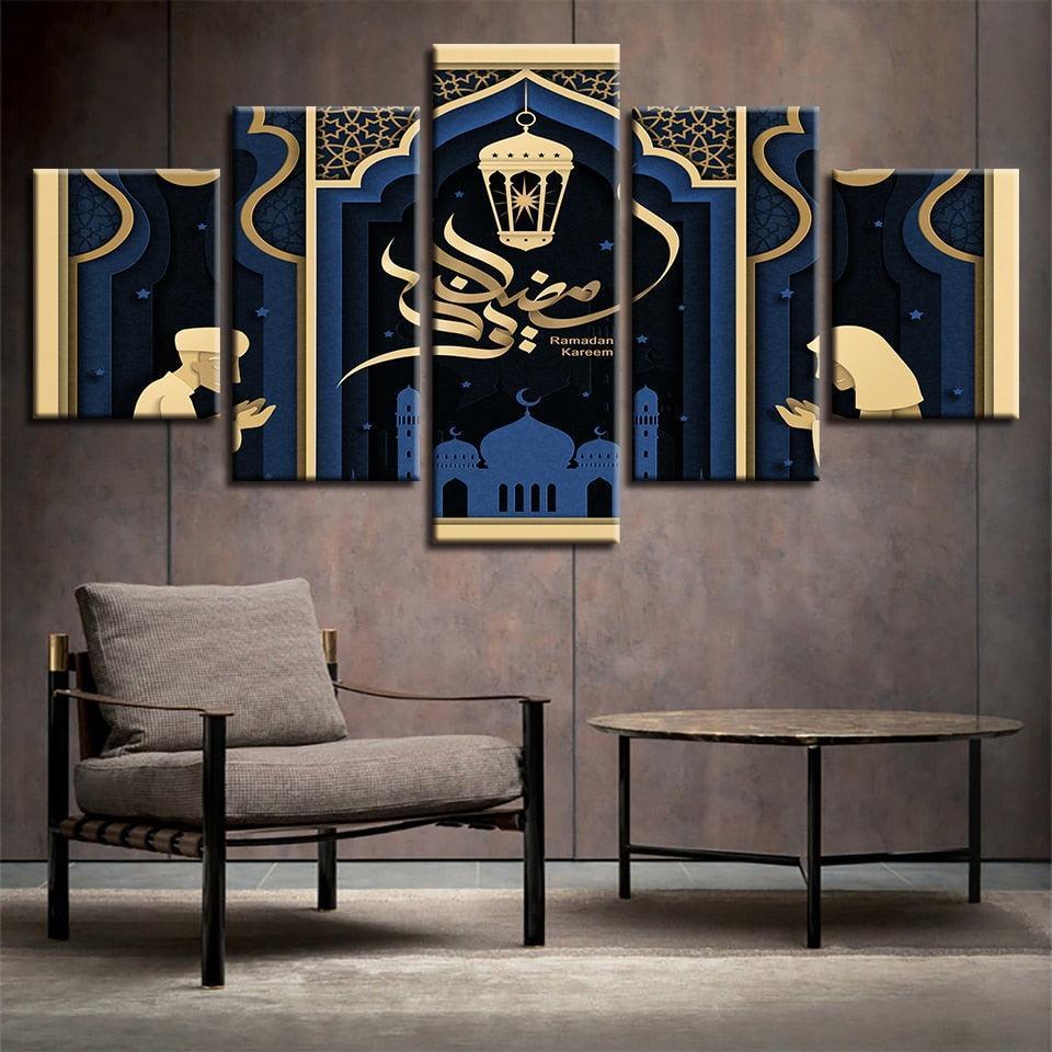 Islamic Mosque Ramadan 5 Piece HD Multi Panel Canvas Wall Art Frame-Original Frame