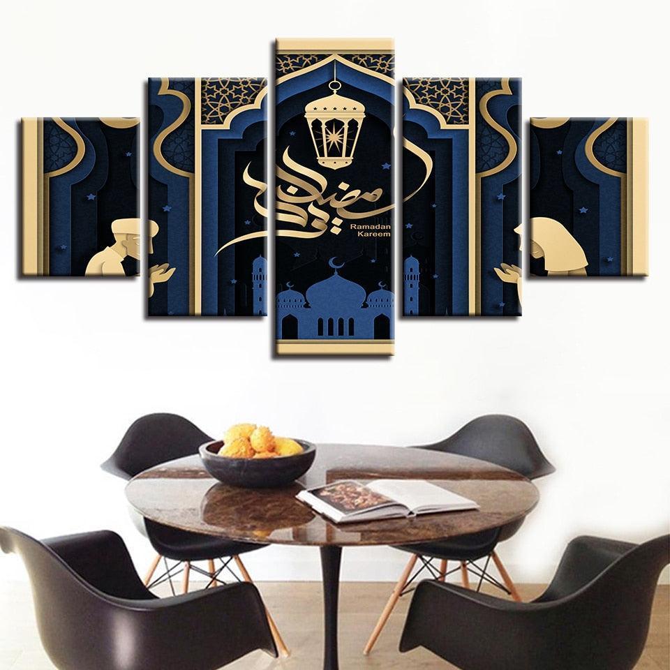 Islamic Mosque Ramadan 5 Piece HD Multi Panel Canvas Wall Art Frame-Original Frame