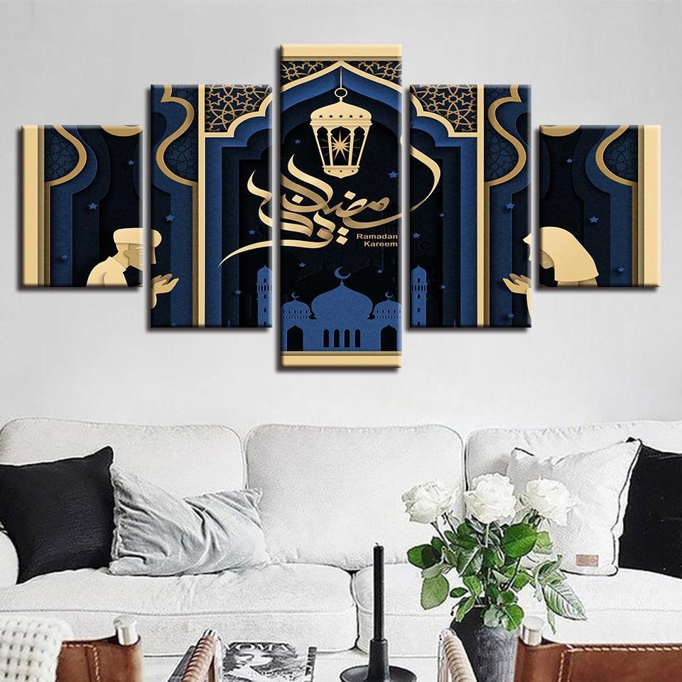 Islamic Mosque Ramadan 5 Piece HD Multi Panel Canvas Wall Art Frame-Original Frame