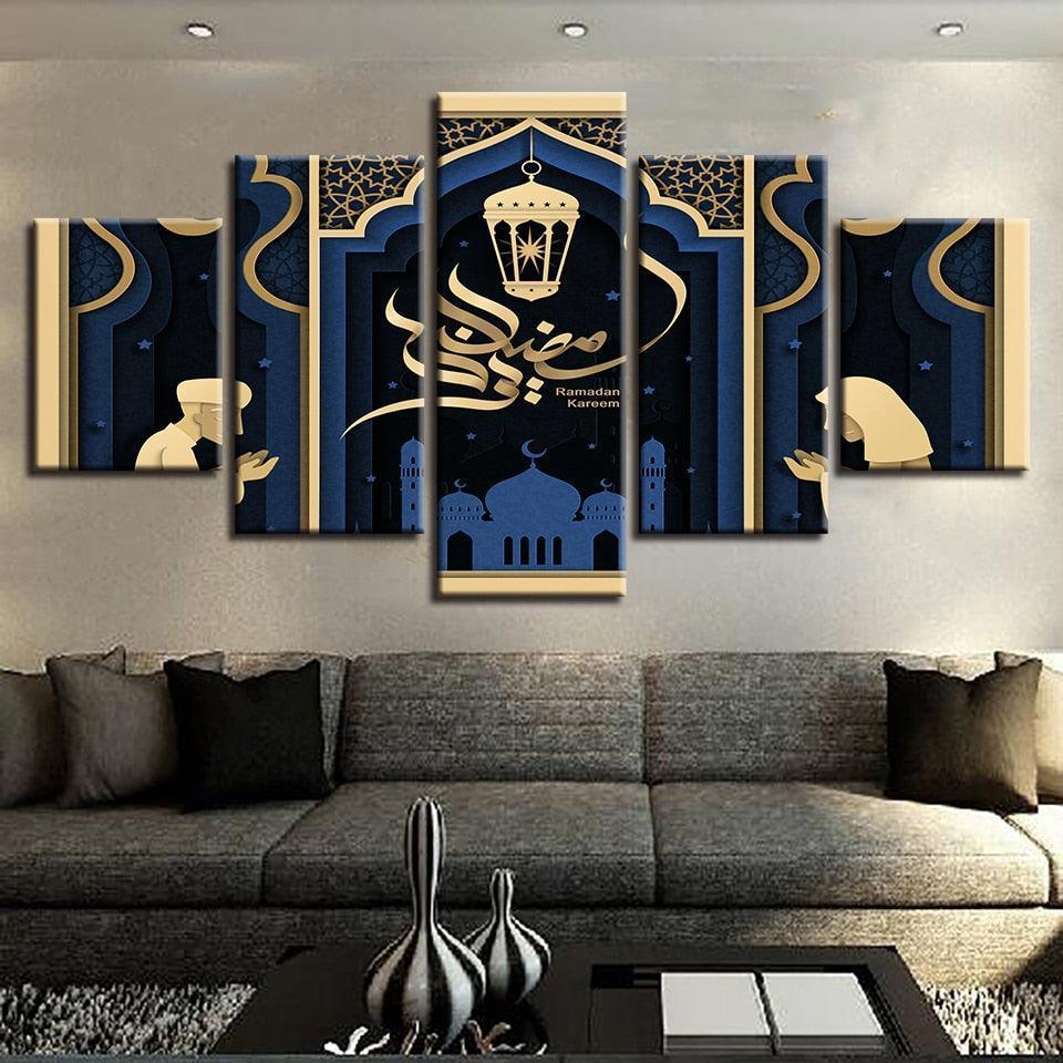Islamic Mosque Ramadan 5 Piece HD Multi Panel Canvas Wall Art Frame-Original Frame
