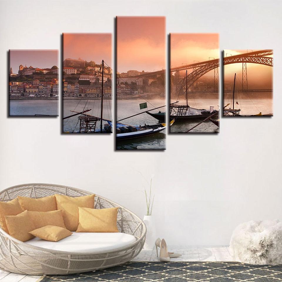 Porto Ponte Dom Luis 5 Piece HD Multi Panel Canvas Wall Art-Original Frame