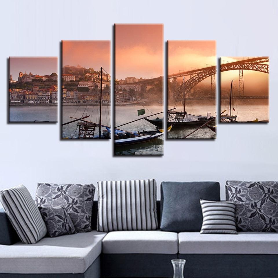 Porto Ponte Dom Luis 5 Piece HD Multi Panel Canvas Wall Art-Original Frame