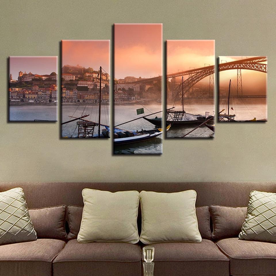 Porto Ponte Dom Luis 5 Piece HD Multi Panel Canvas Wall Art-Original Frame