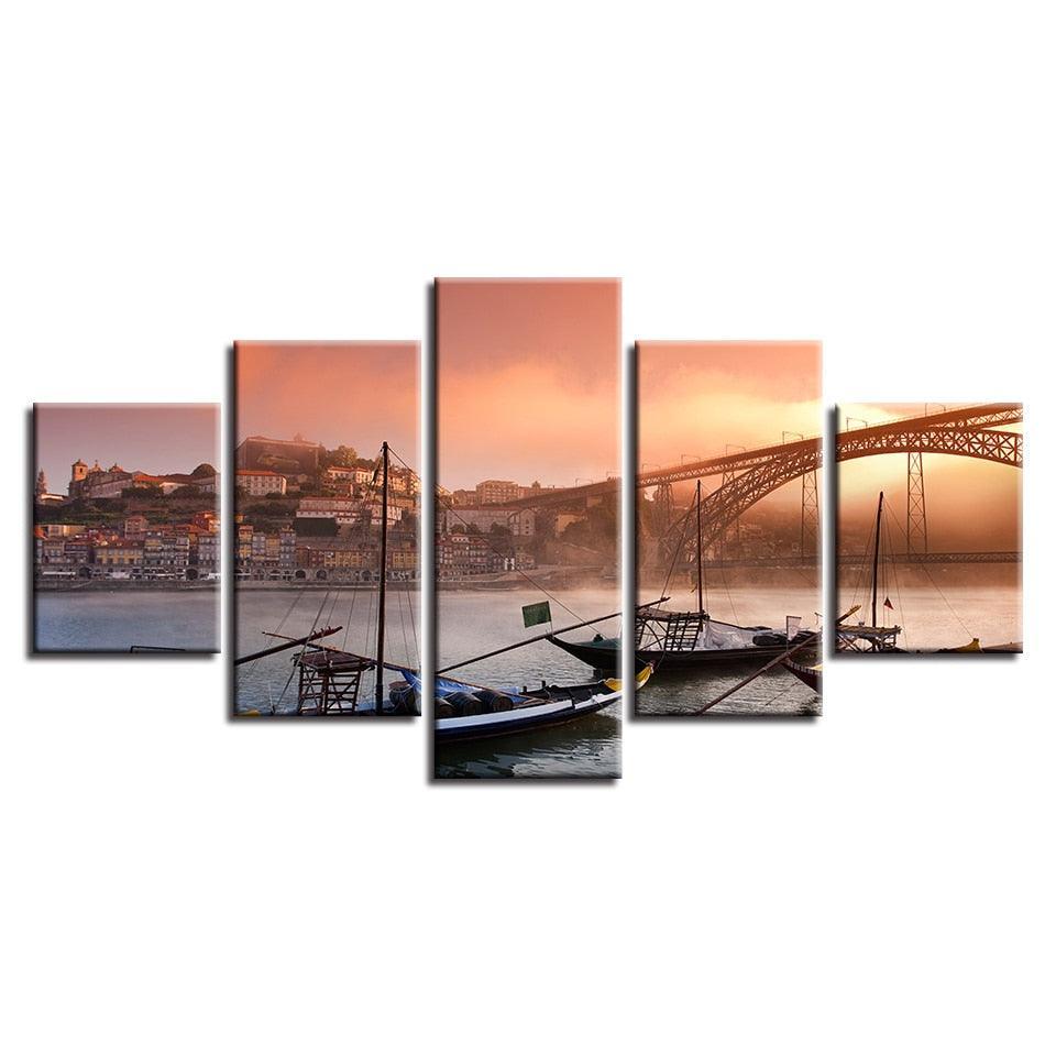 Porto Ponte Dom Luis 5 Piece HD Multi Panel Canvas Wall Art-Original Frame
