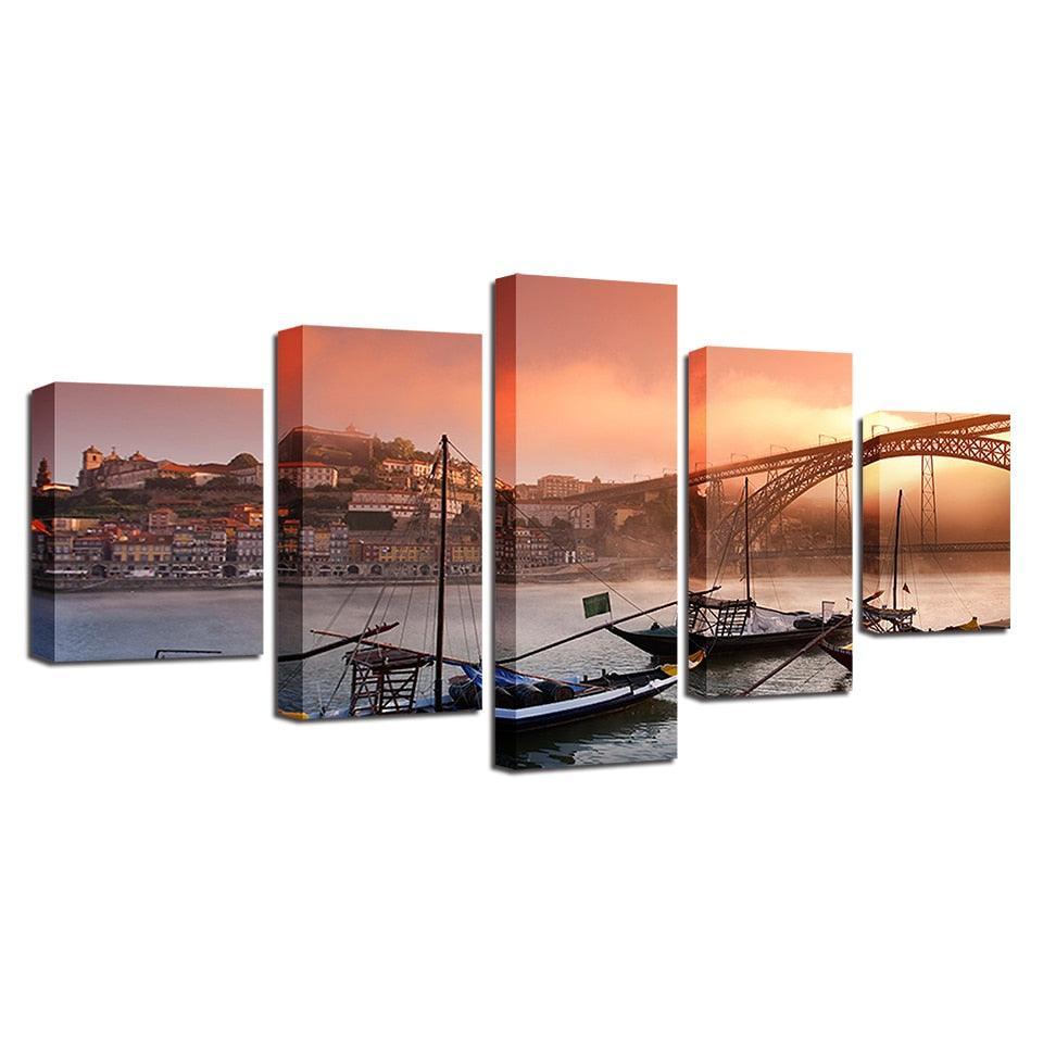 Porto Ponte Dom Luis 5 Piece HD Multi Panel Canvas Wall Art-Original Frame