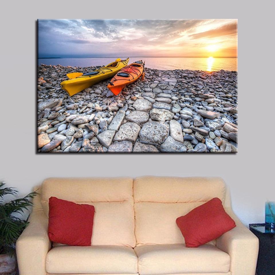 Kayak Boat Seascape Painting Framework-Original Frame