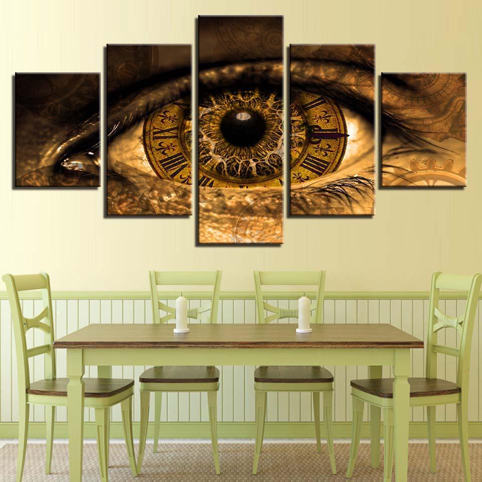 Clock In The Eyes 5 Piece HD Multi Panel Canvas Wall Art Frame-Original Frame