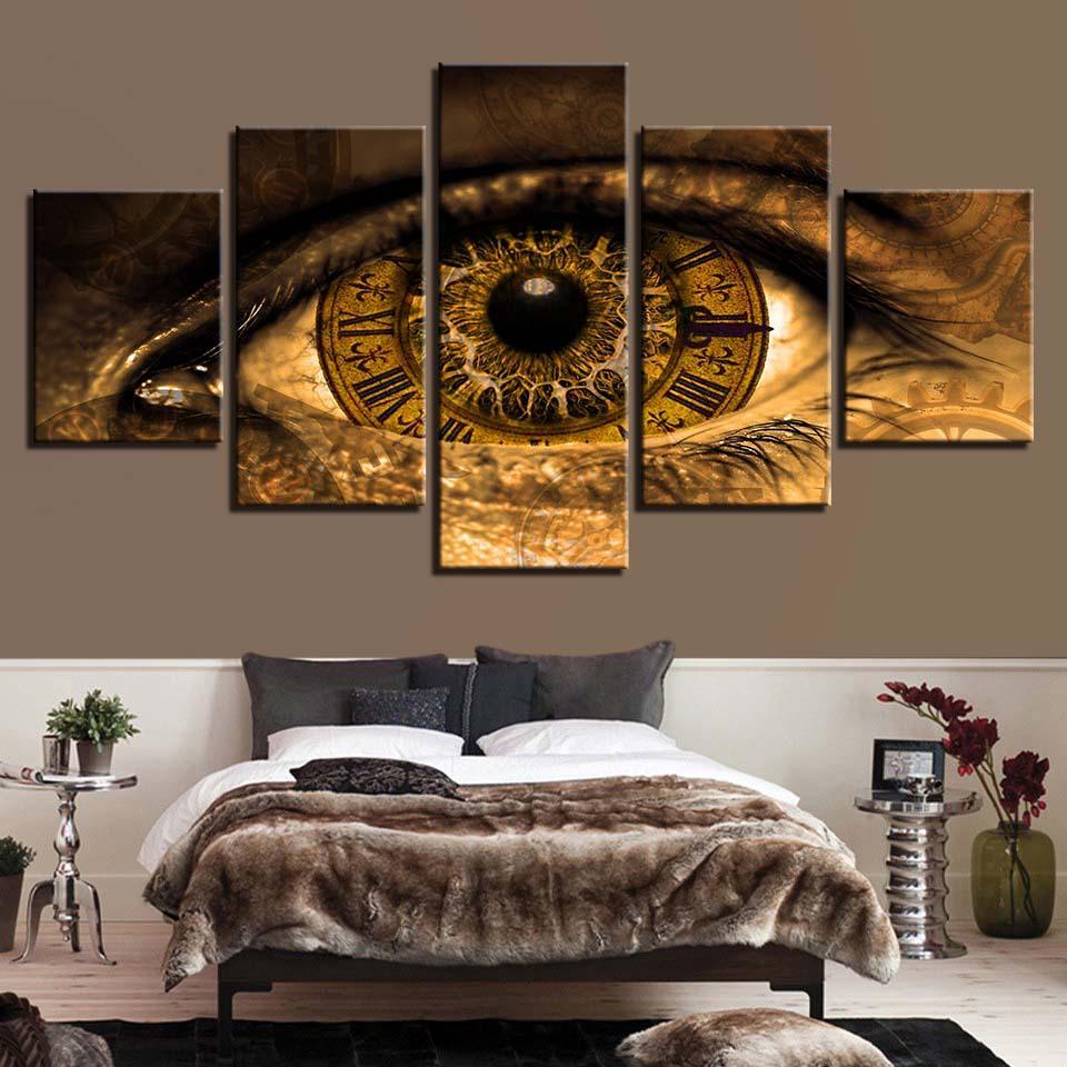 Clock In The Eyes 5 Piece HD Multi Panel Canvas Wall Art Frame-Original Frame