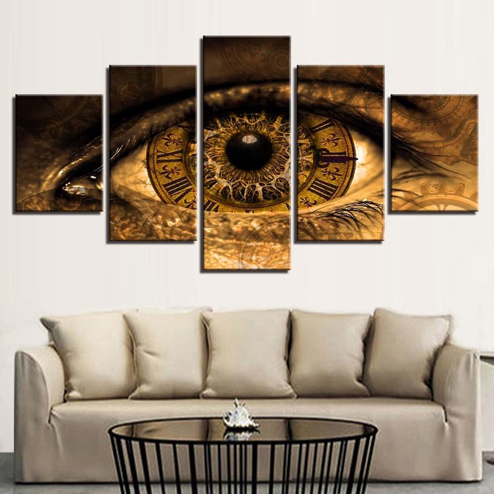 Clock In The Eyes 5 Piece HD Multi Panel Canvas Wall Art Frame-Original Frame