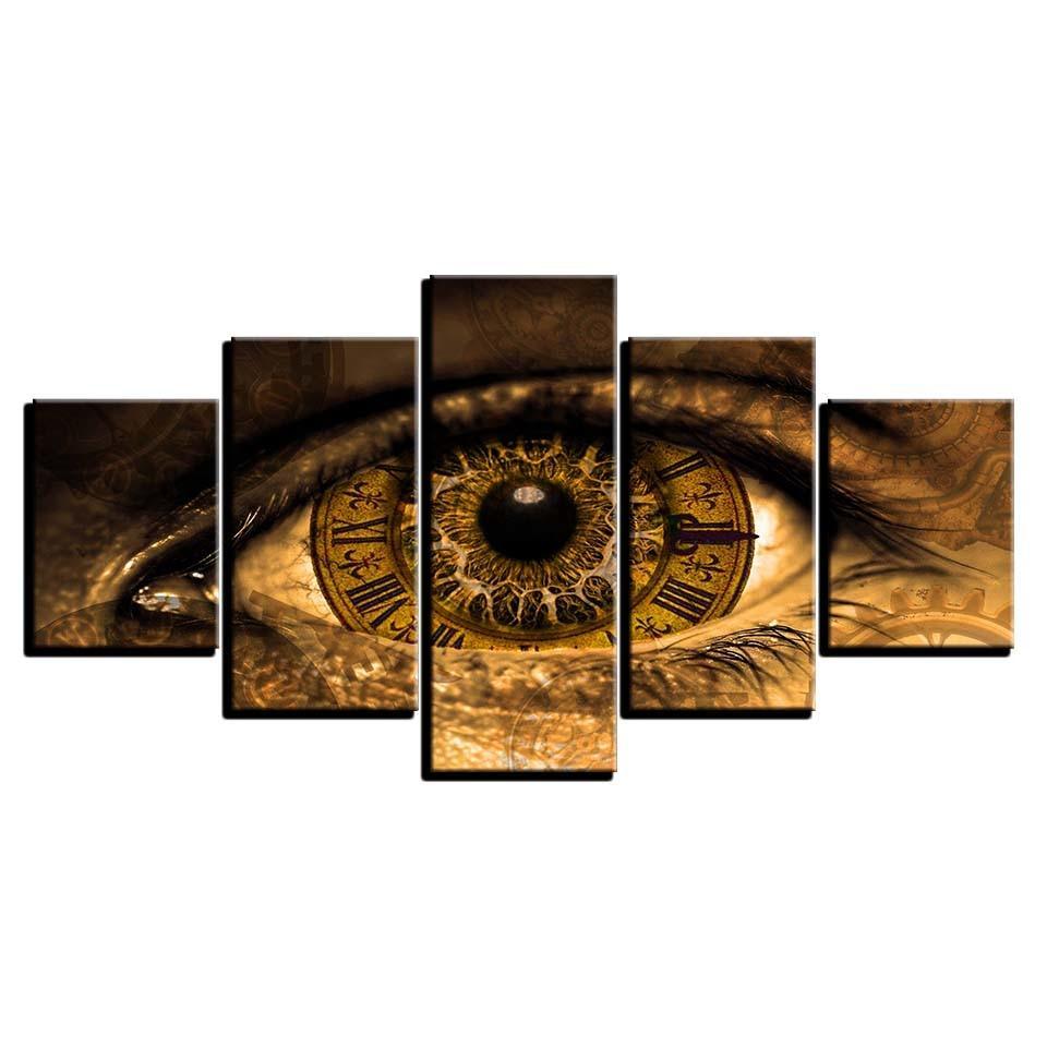 Clock In The Eyes 5 Piece HD Multi Panel Canvas Wall Art Frame-Original Frame