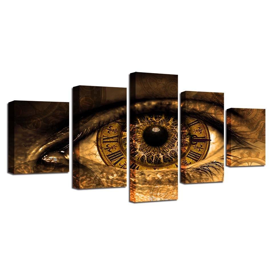 Clock In The Eyes 5 Piece HD Multi Panel Canvas Wall Art Frame-Original Frame