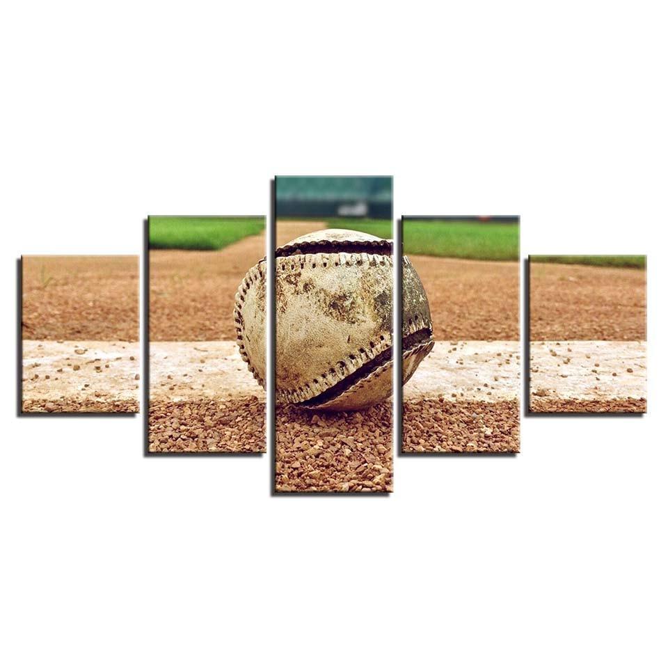 Baseball Action 5 Piece HD Multi Panel Canvas Wall Art Frame-Original Frame