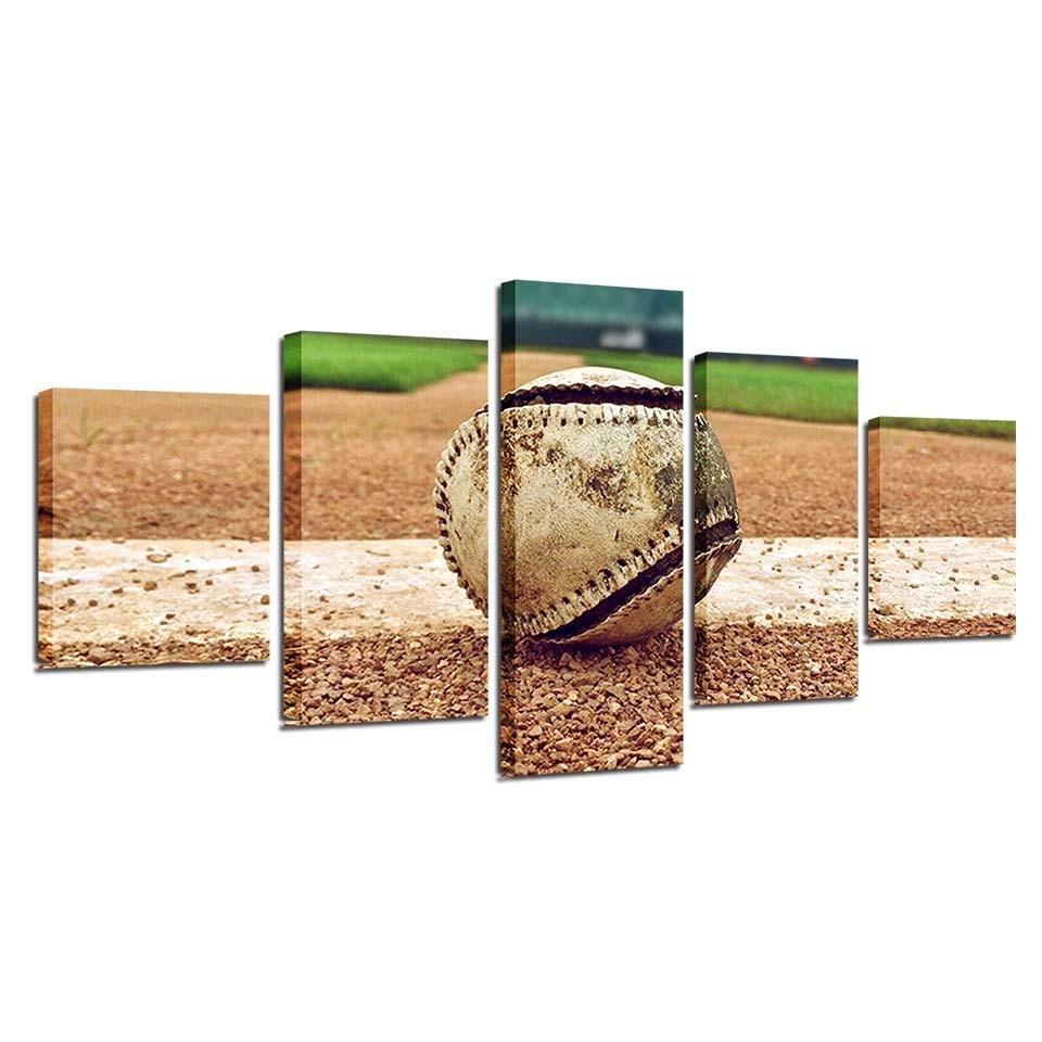 Baseball Action 5 Piece HD Multi Panel Canvas Wall Art Frame-Original Frame