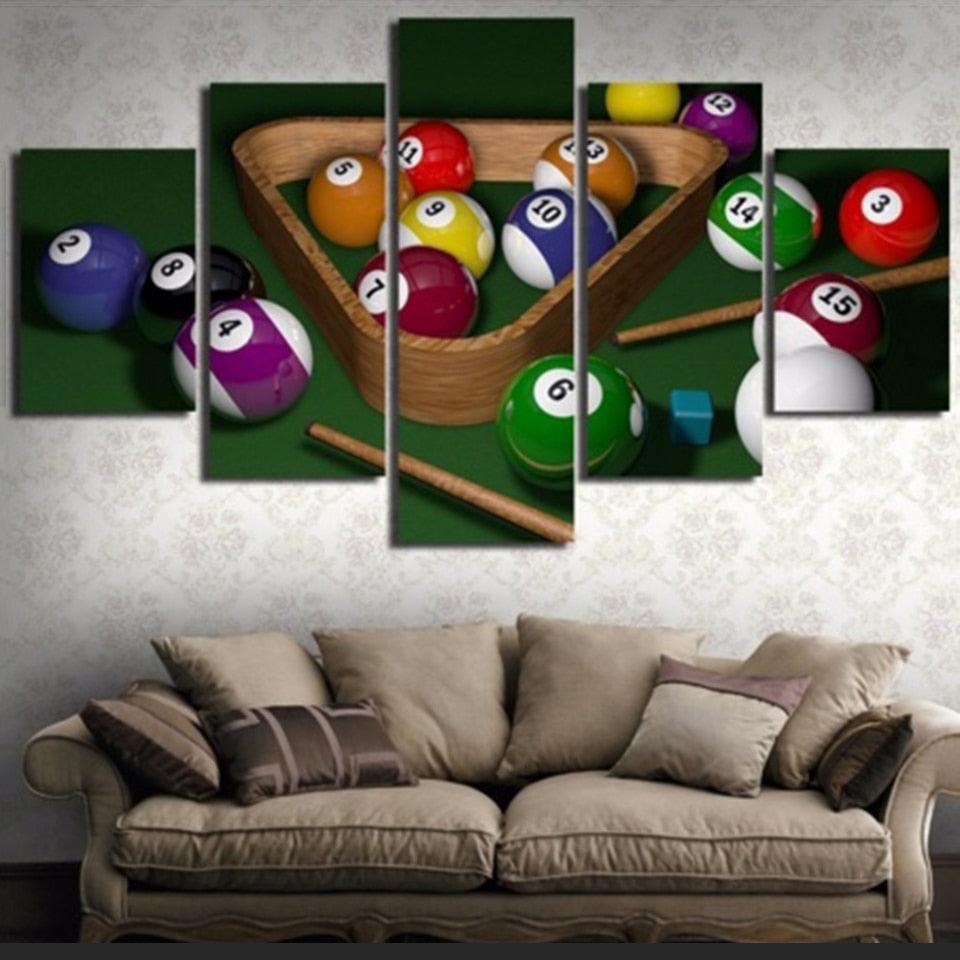 Billiards And Ball 5 Piece HD Multi Panel Canvas Wall Art Frame-Original Frame