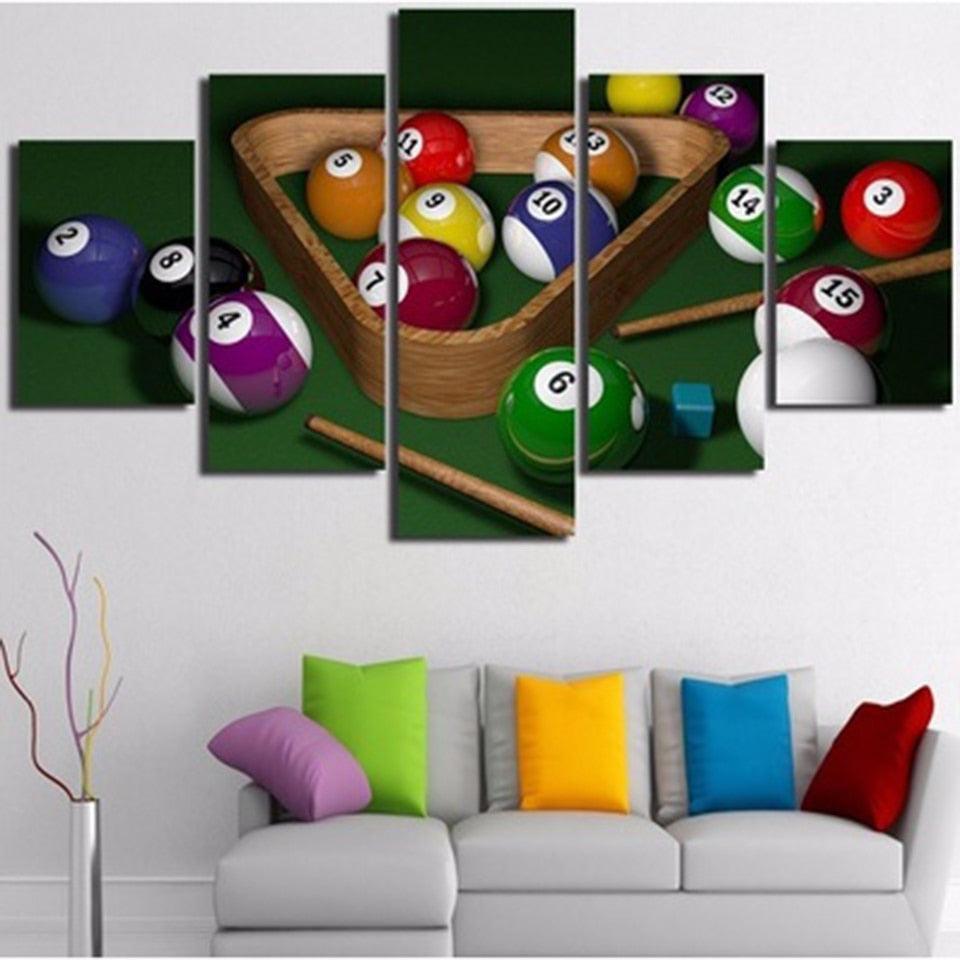 Billiards And Ball 5 Piece HD Multi Panel Canvas Wall Art Frame-Original Frame