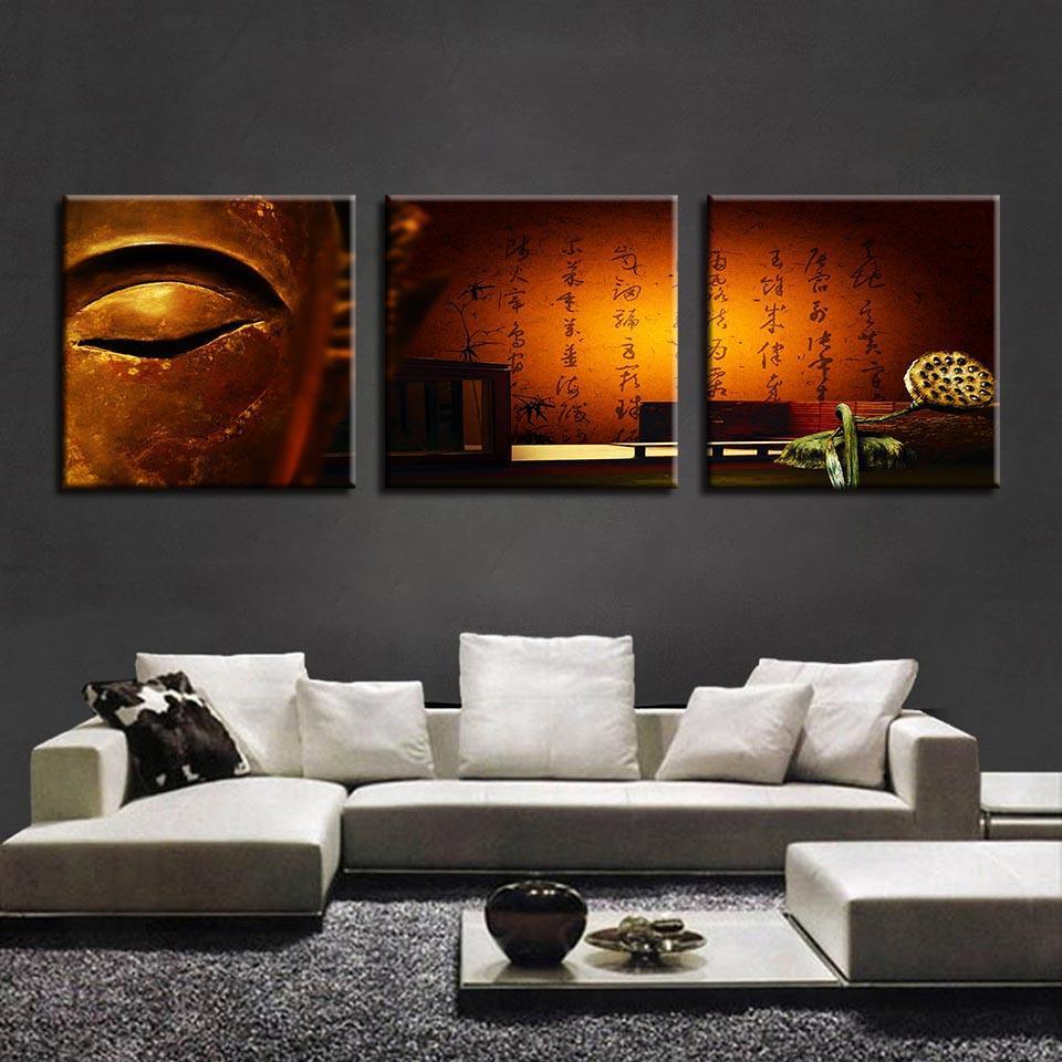 Vintage Golden Buddha 3 Piece HD Multi Panel Canvas Wall Art Frame-Original Frame