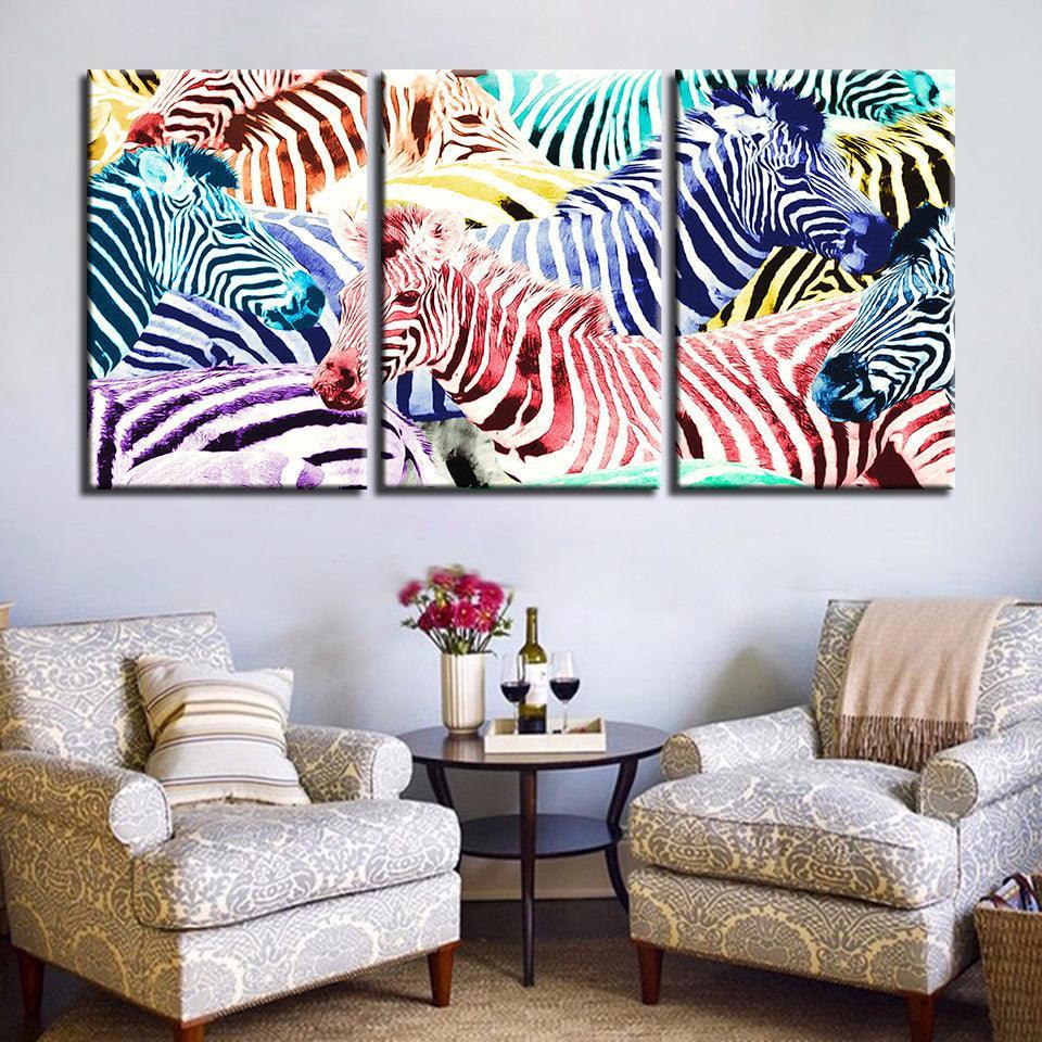 Zebras 3 Piece HD Multi Panel Canvas Wall Art Frame-Original Frame