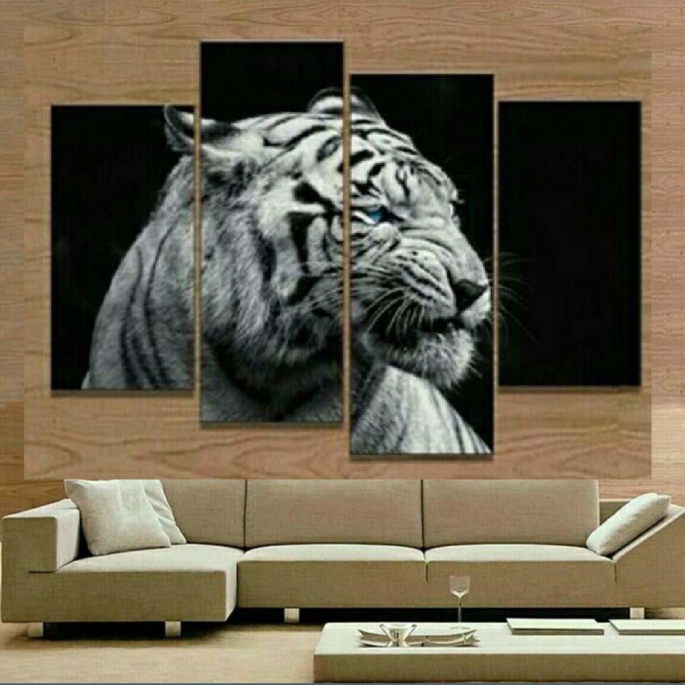 Tiger Head 4 Piece HD Multi Panel Canvas Wall Art-Original Frame