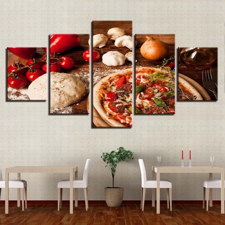 Tomato Mushroom Onion Chili 5 Piece HD Multi Panel Canvas Wall Art Frame-Original Frame