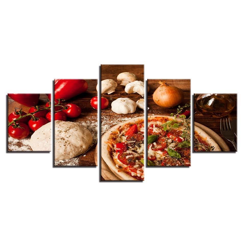 Tomato Mushroom Onion Chili 5 Piece HD Multi Panel Canvas Wall Art Frame-Original Frame