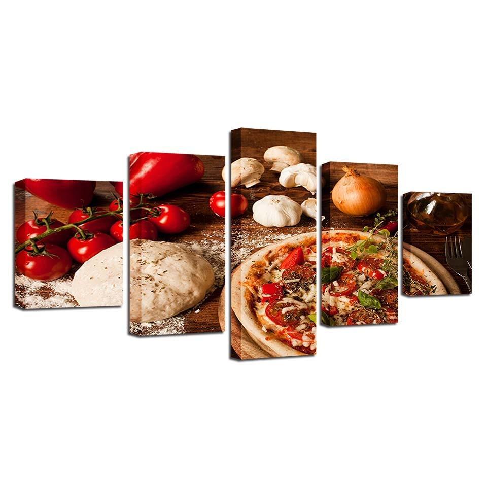 Tomato Mushroom Onion Chili 5 Piece HD Multi Panel Canvas Wall Art Frame-Original Frame
