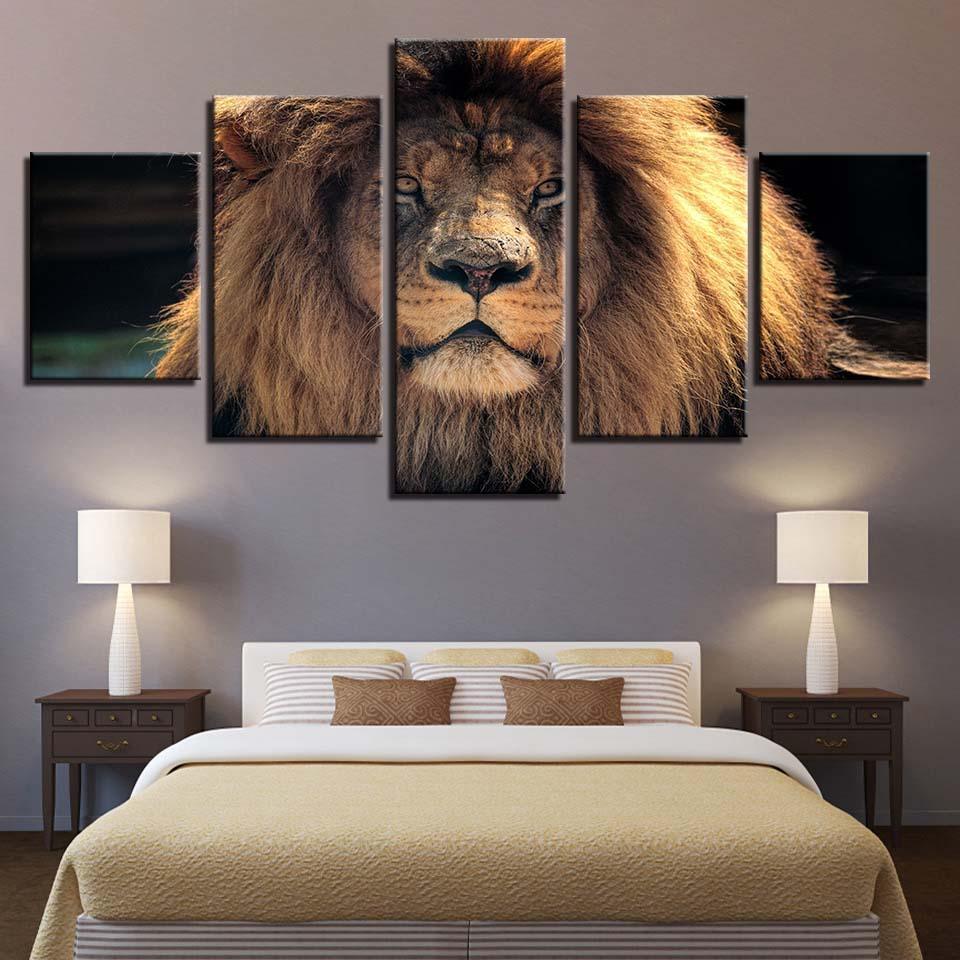 Animal Lion 5 Piece HD Multi Panel Canvas Wall Art Frame-Original Frame