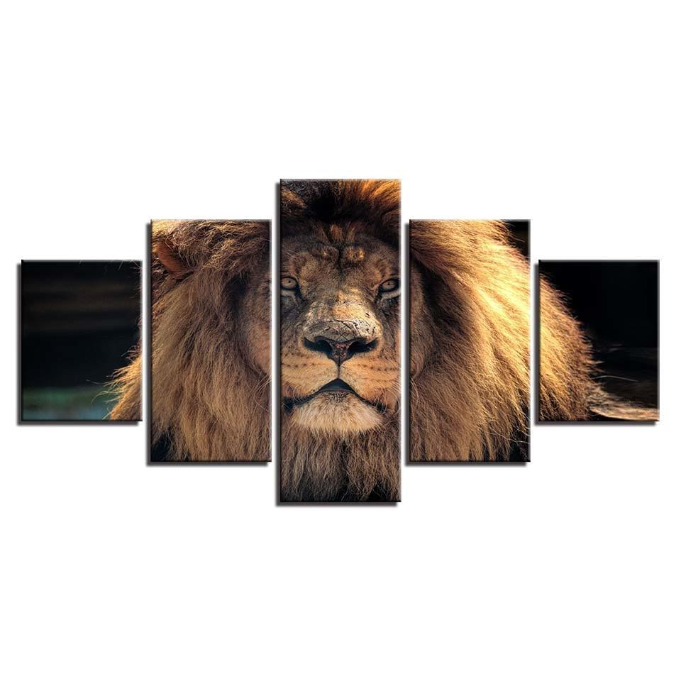 Animal Lion 5 Piece HD Multi Panel Canvas Wall Art Frame-Original Frame