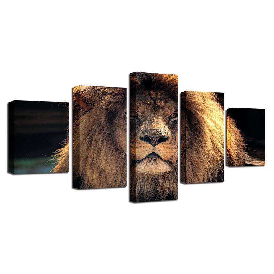 Animal Lion 5 Piece HD Multi Panel Canvas Wall Art Frame-Original Frame