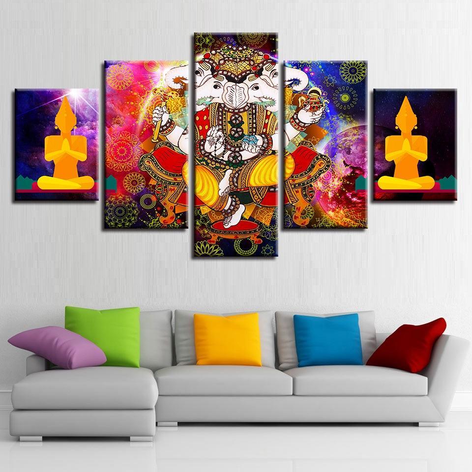 Lord Ganesha Art 5 Piece HD Multi Panel Canvas Wall Art Frame-Original Frame