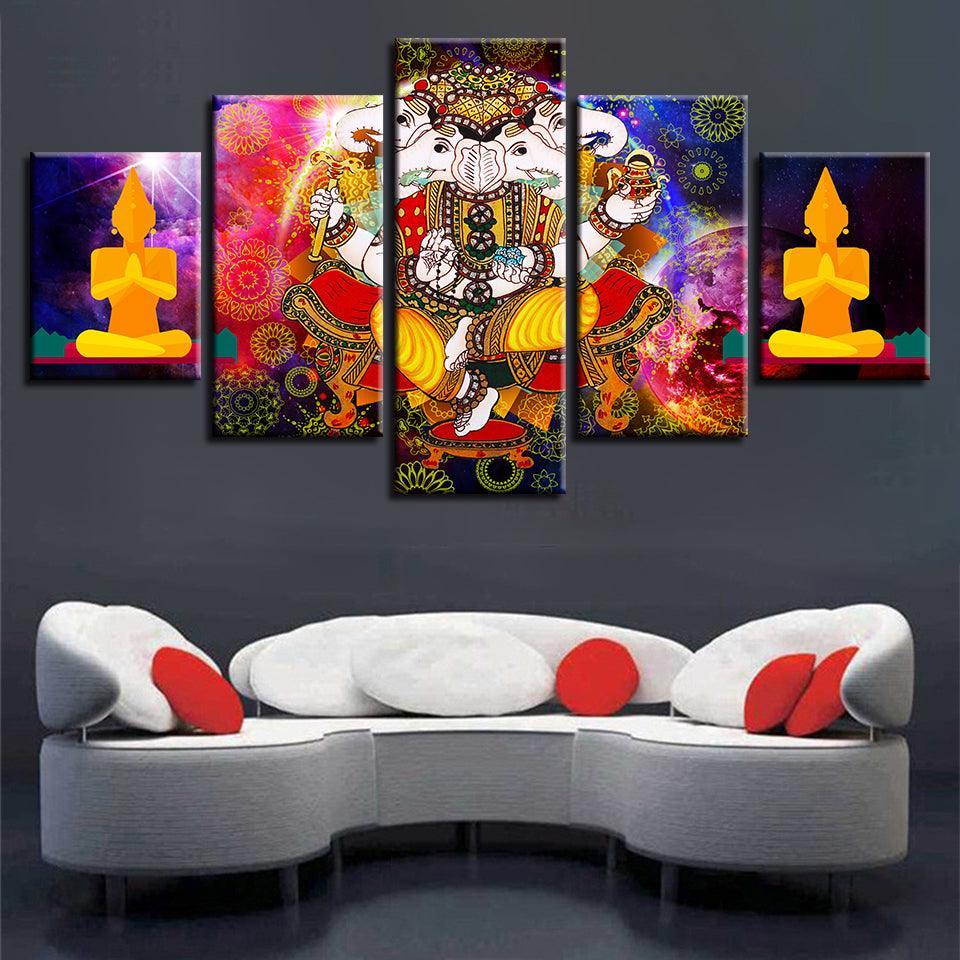 Lord Ganesha Art 5 Piece HD Multi Panel Canvas Wall Art Frame-Original Frame