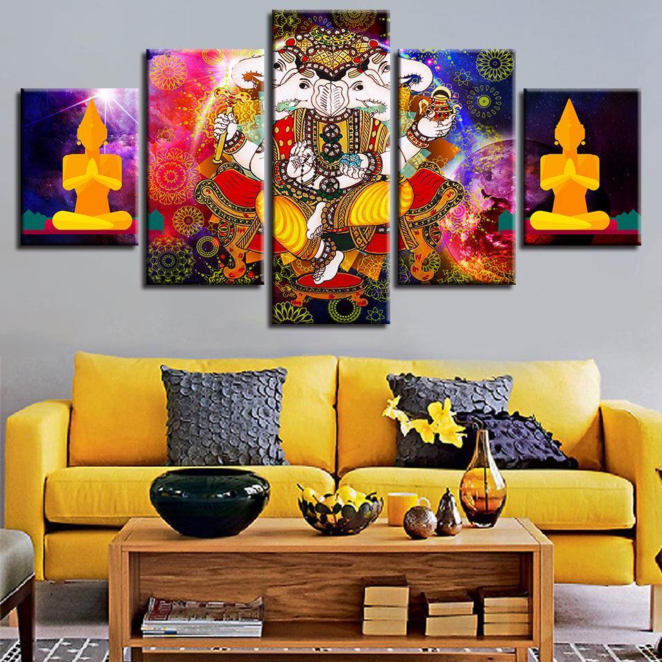 Lord Ganesha Art 5 Piece HD Multi Panel Canvas Wall Art Frame-Original Frame
