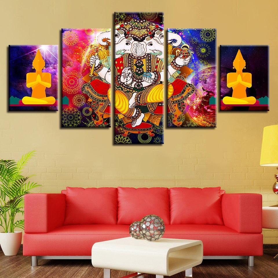 Lord Ganesha Art 5 Piece HD Multi Panel Canvas Wall Art Frame-Original Frame