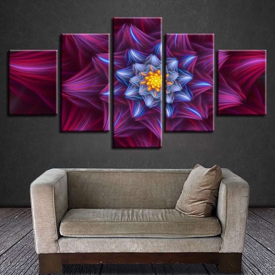 Abstract Red Flowers 5 Piece HD Multi Panel Canvas Wall Art Frame-Original Frame